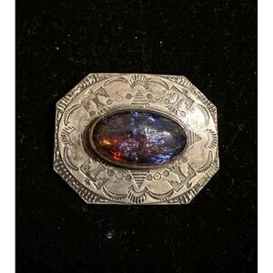 Vintage Navajo Sterling Silver & Dragon's Breath Cabochon brooch